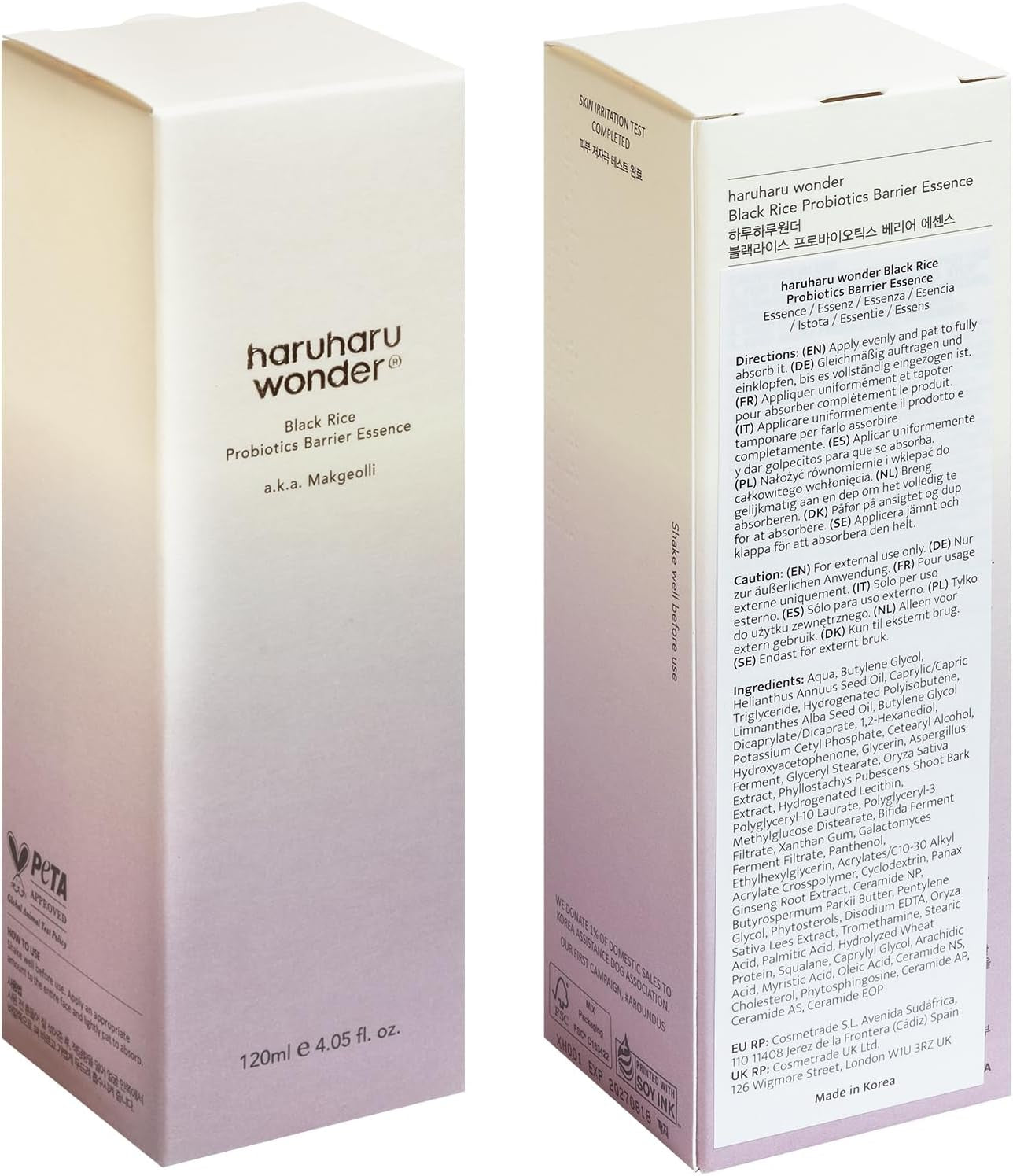 Haruharu Wonder Black Rice Probiotics Barrier Essence 120Ml, Esencia Tónica Coreana, Refuerza La Barrera Cutánea Con Ceramidas, Hidratante, Reafirmante, Cosmética Coreana