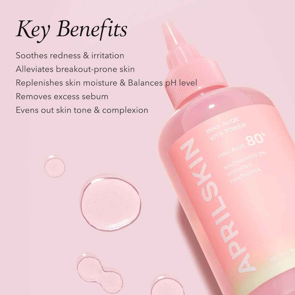 Pink Aloe Vita Toner | Calms and Soothes Redness, Smoothens, and Controls Excess Sebum | 80% Pink Aloe Vera Water | Hydrating, Non-Sticky | Clean & Vegan Korean Skin Care (8.45 Fl.Oz)