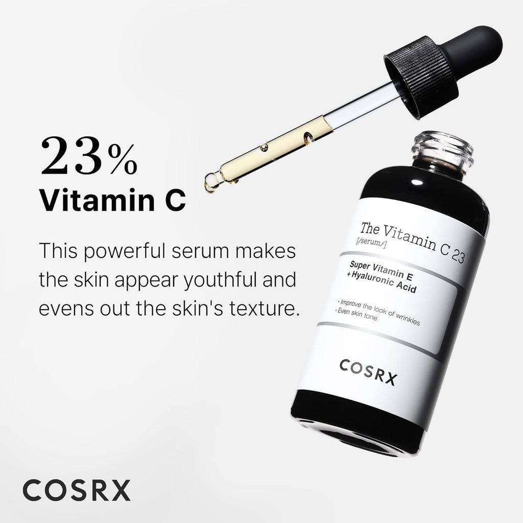 Pure Vitamin C 23% Serum with Vitamin E & Hyaluronic Acid, Brightening & Hydrating Facial Serum for Fine Lines, Uneven Skin Tone & Dull Skin, Korean Skincare, 0.7Oz/20G