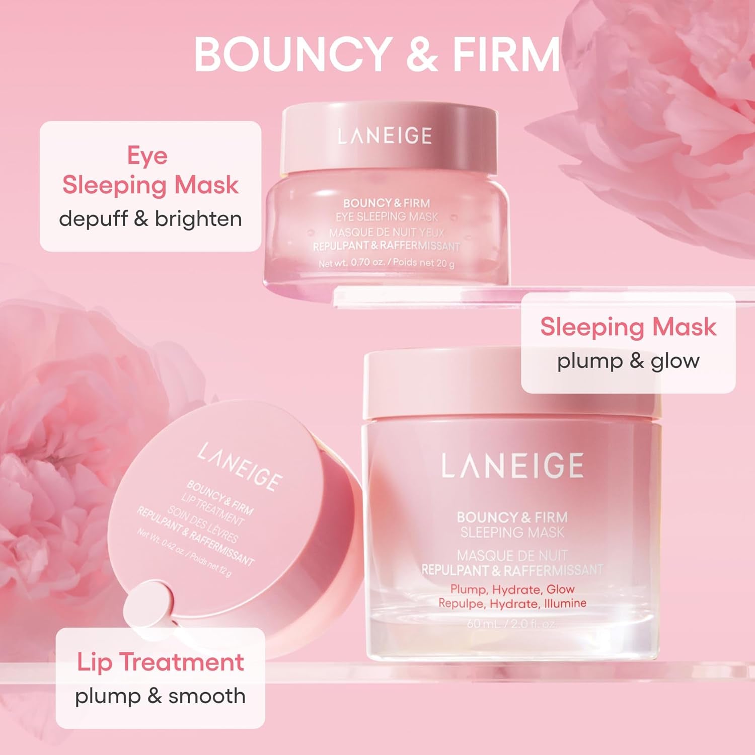 Bouncy & Firm Eye Sleeping Mask: Depuff and Firm with Peony & Collagen Complex, Ceramide, & 5D Hyaluronic Acid