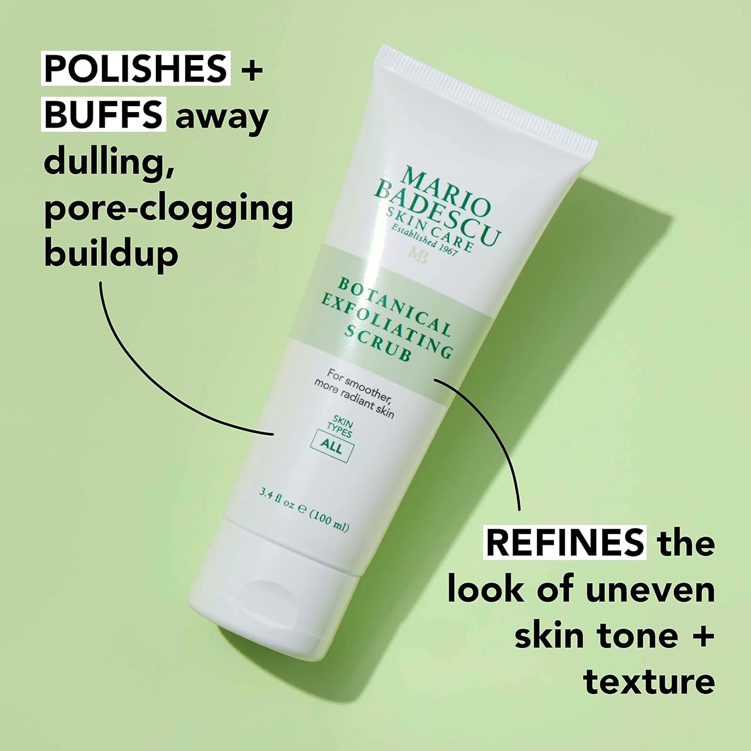 Botanical Exfoliating Scrub for All Skin Types, Face Scrub with Ivory Palm Seeds & Green Tea Extract, Gentle Exfoliating Face Wash, 3.4 Fl Oz