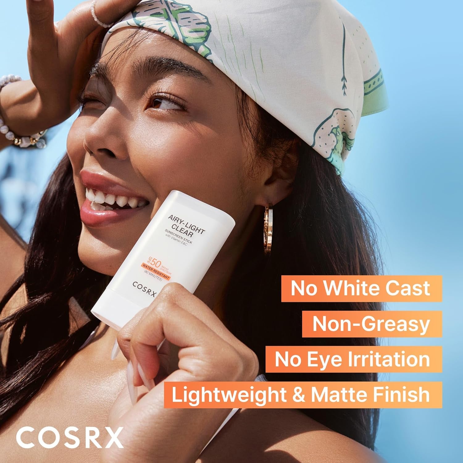 Airy-Light Clear Sunscreen Stick with Vitamin E & C SPF 50, 0.67 Oz, 19G, Lightweight, Travel Essentials, Summer Essentials, Korean Skin Care, Korean Matte Sunscreen for Face