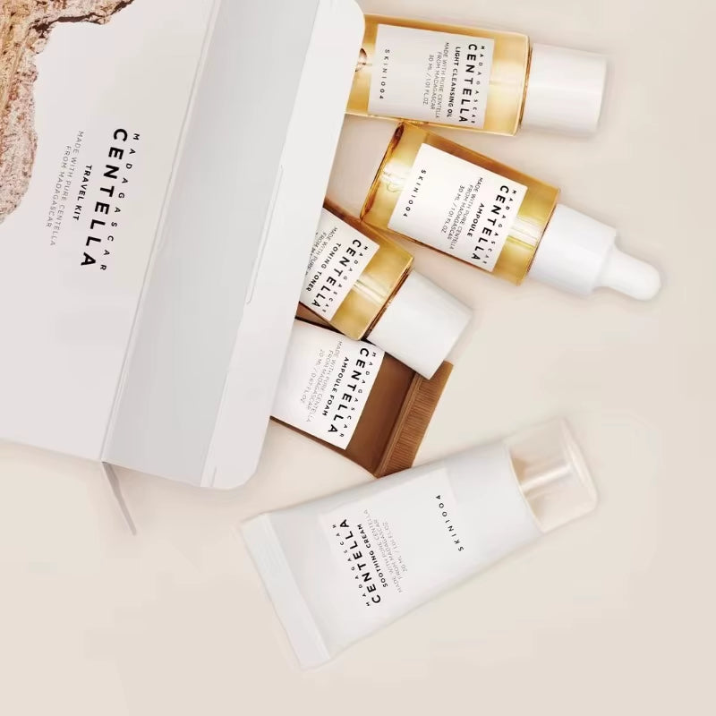 SKIN1004 Madagascar Centella Travel Kit, Toner, Ampoule, Soothing Cream, Cleansing Oil, Ampoule Foam, Basic Skincare Mini 5Pcs
