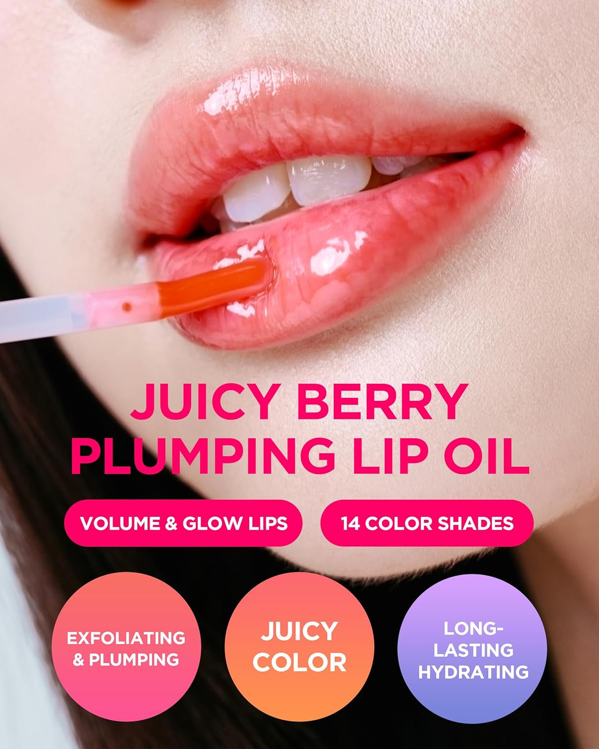 Juicy Berry Plumping Lip Oil 15 Coral Soda – Korean Vegan Hydrating Lip Oil with Plant Oils for High Shine Gloss - Non Sticky Formula for All Skin Tones, 0.12 Fl.Oz.