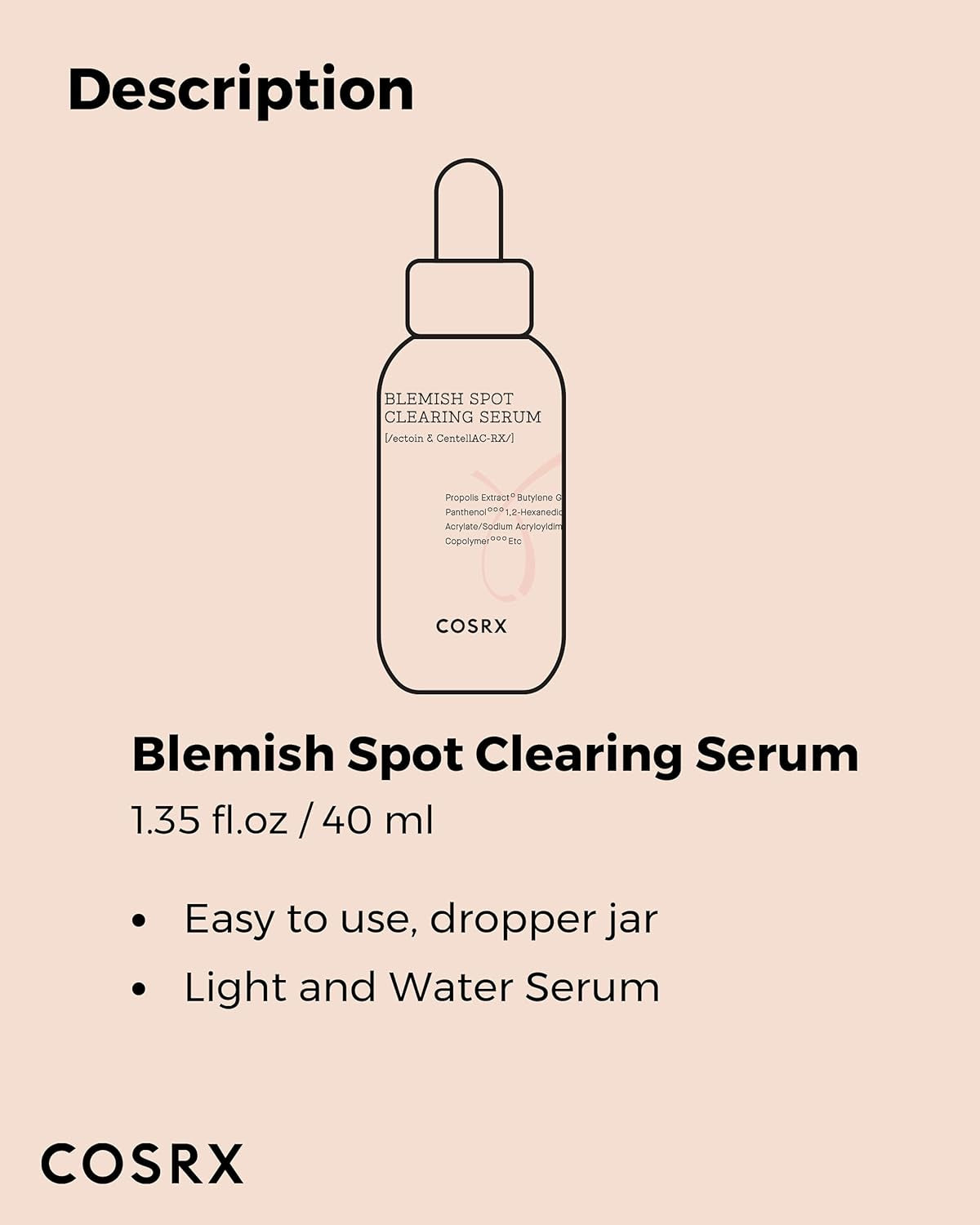 AC Collection Blemish Spot Clearing Serum, 40Ml / 1.35 Fl.Oz | Centella, Niacinamide, EGF Serum | Cruelty Free, Paraben Free, Korean Skin Care