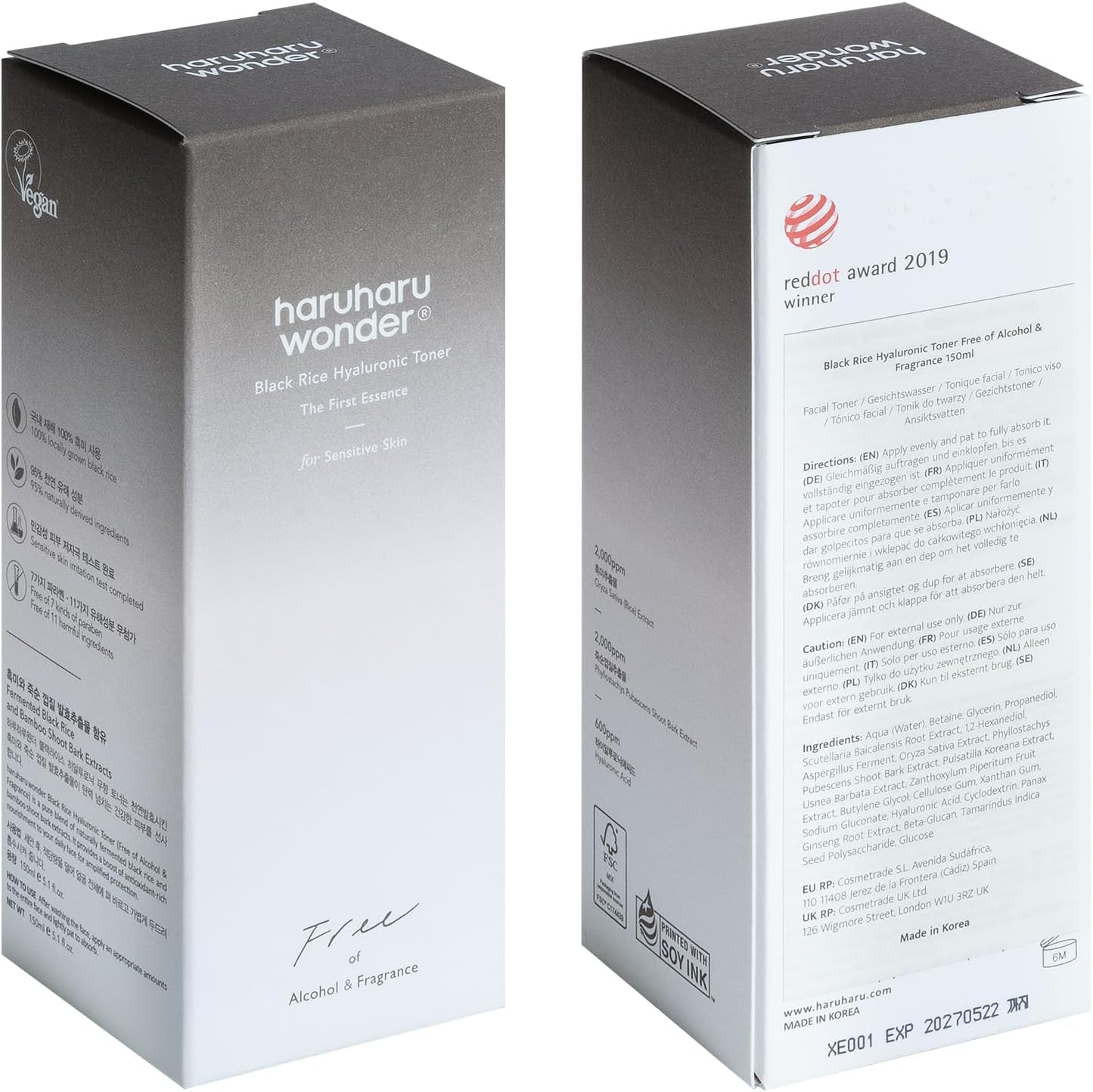 Haruharu Wonder Tónico Facial Hidratante Para Pieles Sensibles Con Ácido Hialurónico Y De Arroz Negro, Para Todas Las Pieles, Skincare Coreano, Mejora Textura De La Piel, Libre Crueltad Animal, 150Ml