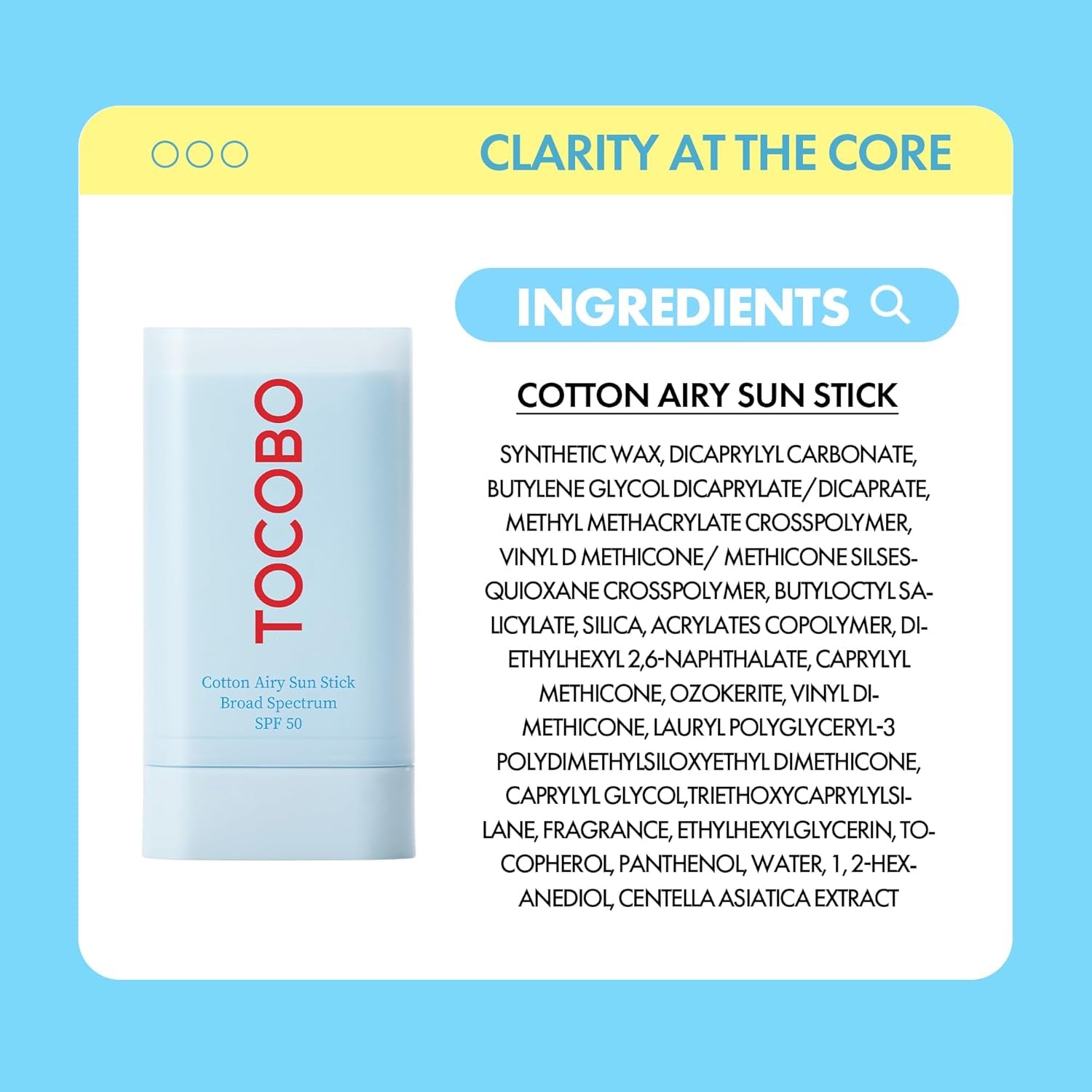 Cotton Airy Sun Stick SPF 50 Broad Spectrum Korean Matte Sunscreen Stick for Face - Travel Size Sebum Control Sunblock -Vegan, Lightweight, Non-Sticky 0.67 Oz