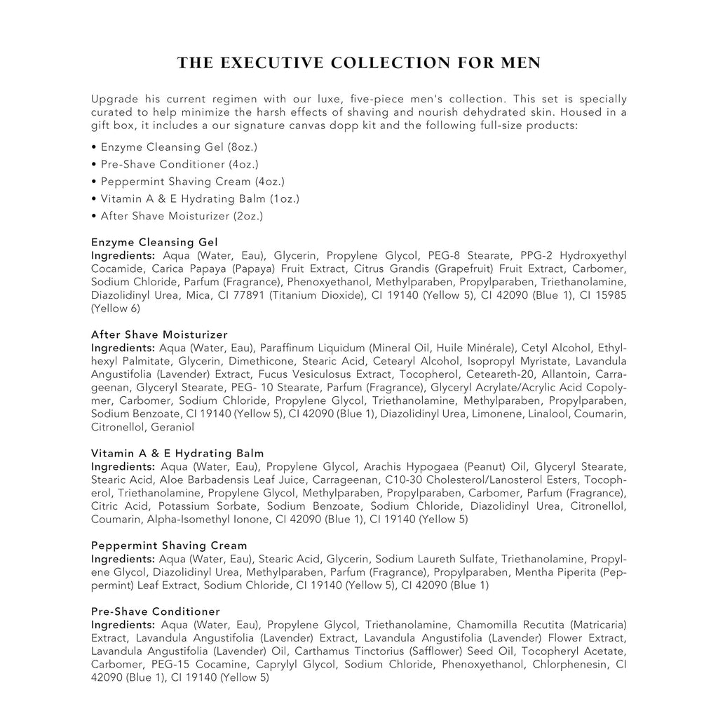 the Executive Collection for Men, Skin Care Gift Set with Pre Shave Conditioner, Shaving Cream, Vitamin a Hydrating Balm, after Shave Moisturizer, and Enzyme Cleansing Gel
