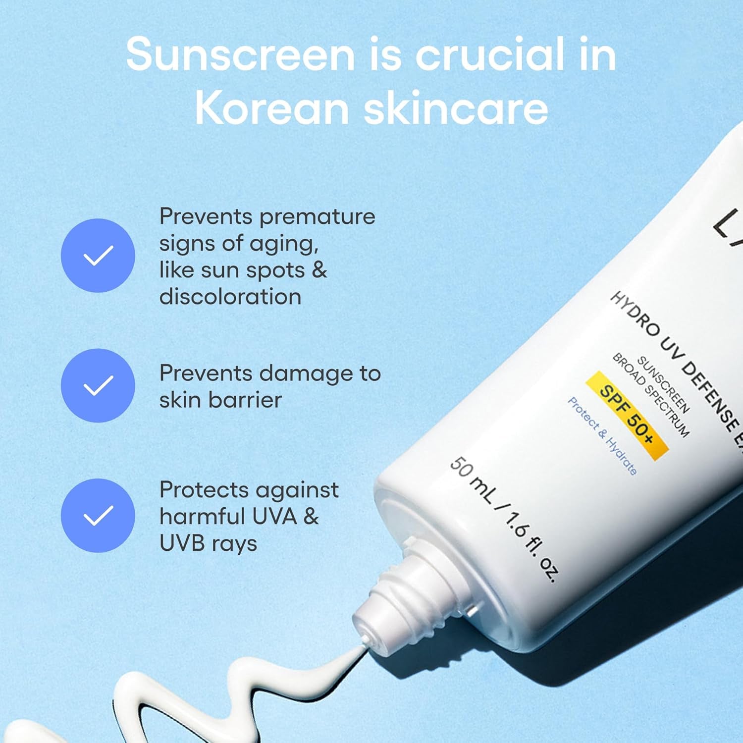 LANEIGE Hydro UV Defense Sunscreen SPF 50+: Hypoallergenic & Dermatologist-Tested Korean Broad Spectrum Sun Protection with No White Cast