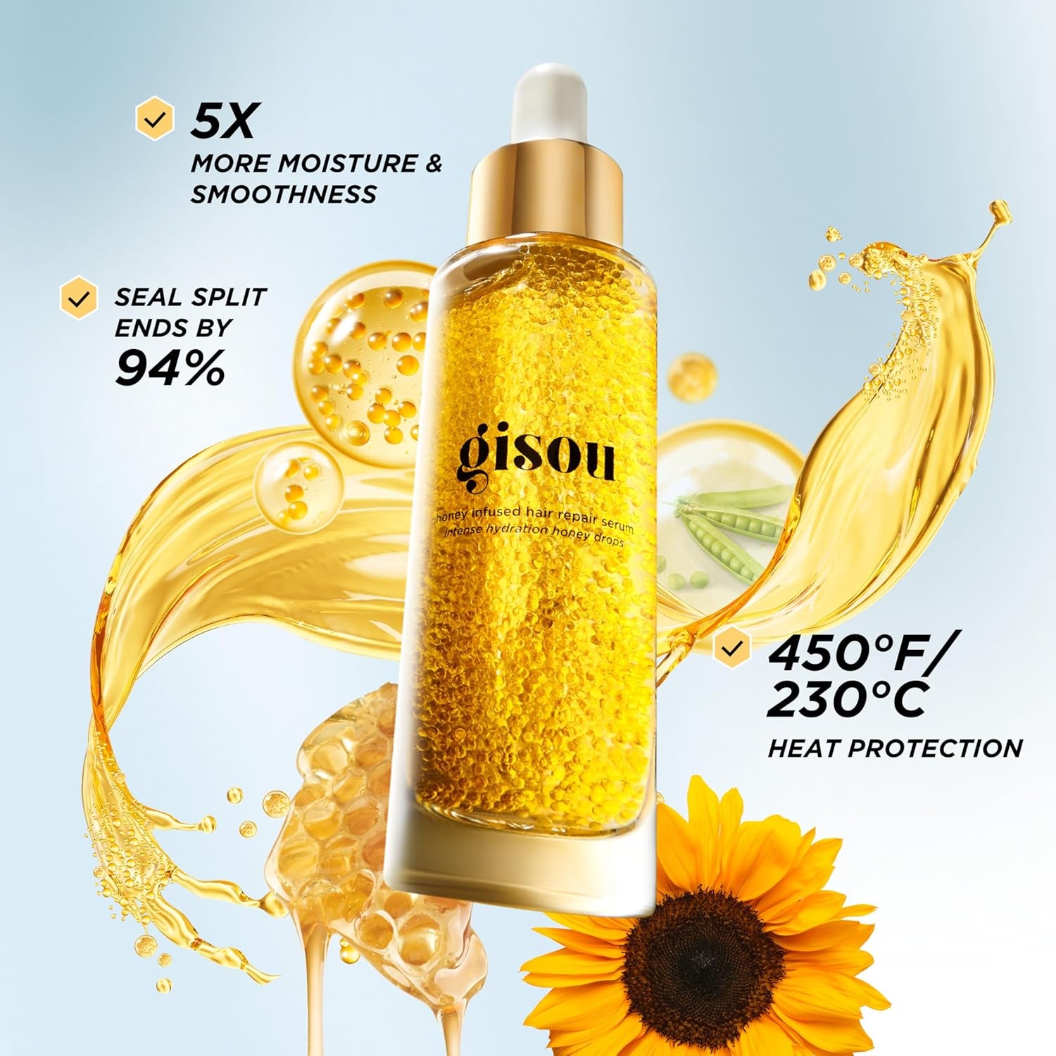 Honey Infused Hair Repair Serum, Hydrating Serum Helps Repair Damaged, Dry Hair and Prevent Future Breakage, Heat Protectant for Hair, Split Ends Repair, 30Ml