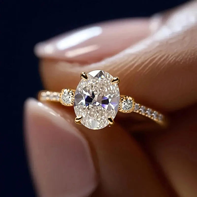 Fashion Women Ring Gold Color Simple Design Accessories Inlaid Bright Cubic Zirconia Elegant Jewelry for Engagement Daily