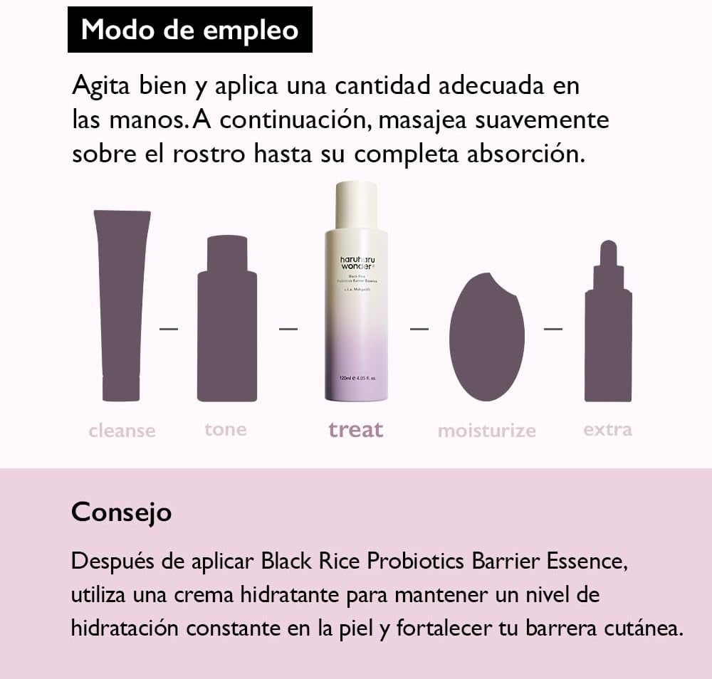 Haruharu Wonder Black Rice Probiotics Barrier Essence 120Ml, Esencia Tónica Coreana, Refuerza La Barrera Cutánea Con Ceramidas, Hidratante, Reafirmante, Cosmética Coreana