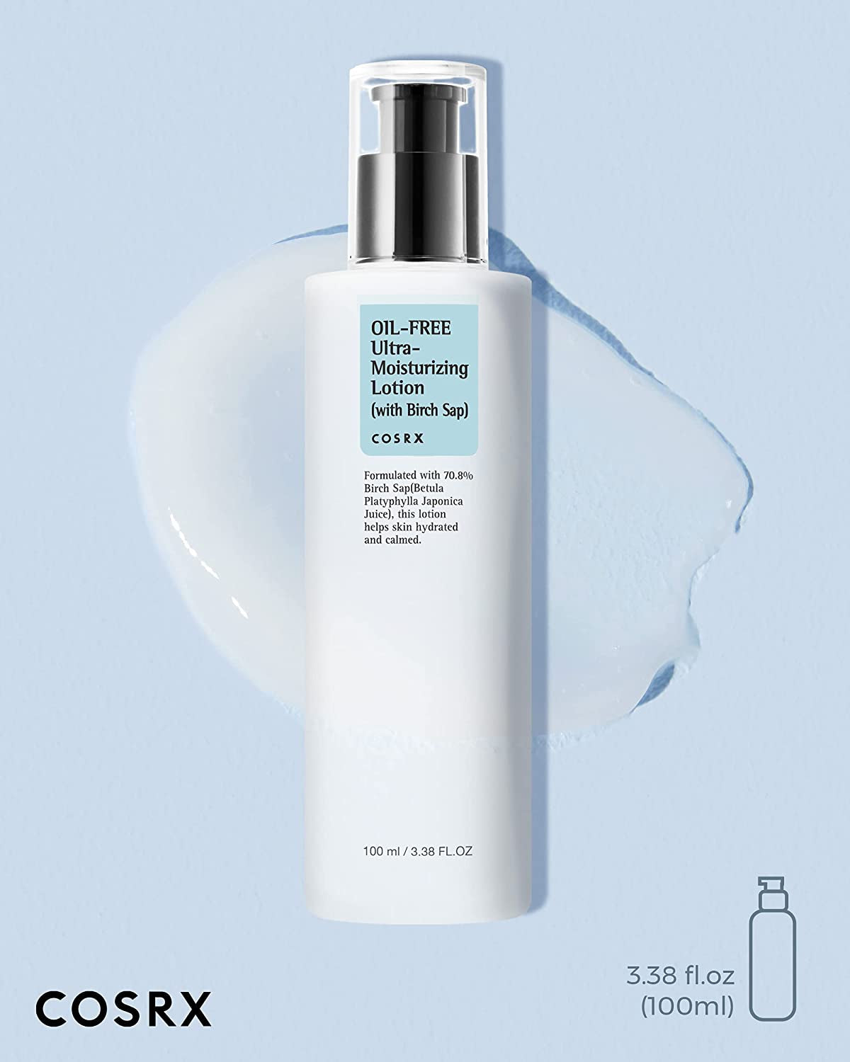 Oil Free Lotion with Birch Sap, Daily Acne Facial Moisturizer, Hydrating Moisturizer for All Skin Types, Korean Skin Care, Paraben Free, 3.38 Fl.Oz / 100Ml